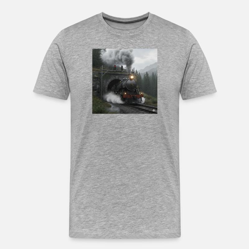 Dampfzug durch den Wald am Tunnel - Männer Premium Bio T-Shirt - Grau meliert