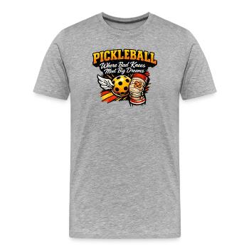 Pickleball Big Dreams, Knee Power - Men's Premium Organic T-Shirt - heather grey - Front - Damien (186cm)