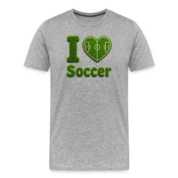 J’adore la conception de terrains de football en gazon et cœur - T-shirt bio Premium Homme - gris chiné - Devant - Damien (186cm)