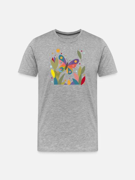 Bunter Schmetterling im Blumenfeld  - Männer Premium Bio T-Shirt - Grau meliert