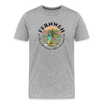 T-shirt WANDERLUST Palm Surfboard - Valise faite - T-shirt bio Premium Homme - gris chiné - Devant - Damien (186cm)