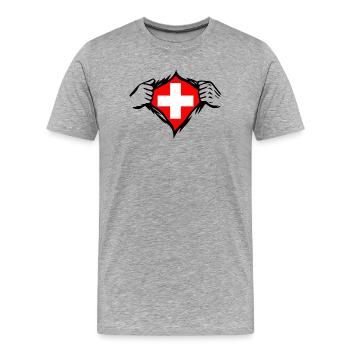 Drapeau suisse Drapeau drôle - T-shirt bio Premium Homme - gris chiné - Devant - Damien (186cm)