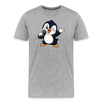 Süßer Pinguin Sänger Karaoke Musiker Lustiger - Männer Premium Bio T-Shirt - Grau meliert - Vorne - Damien (186cm)