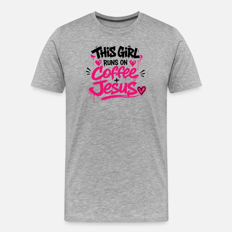 Coffee Jesus Graffiti - T-shirt bio Premium Homme - gris chiné