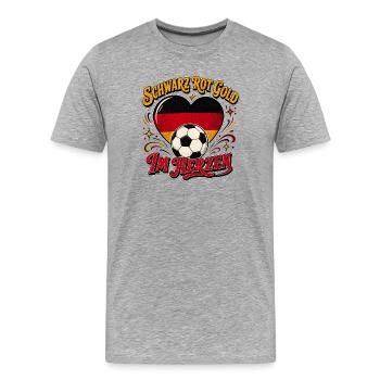 Schwarz-Rot-Gold Herz Fußball - Männer Premium Bio T-Shirt - Grau meliert - Vorne - Damien (186cm)