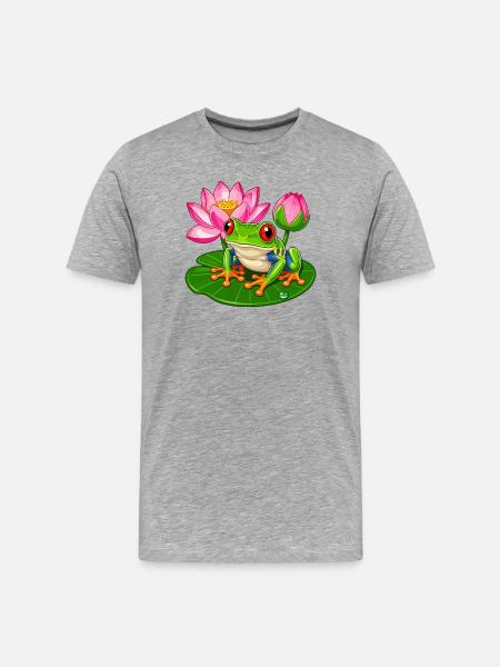 Lotusfrosch im Farbenzauber - Männer Premium Bio T-Shirt - Grau meliert