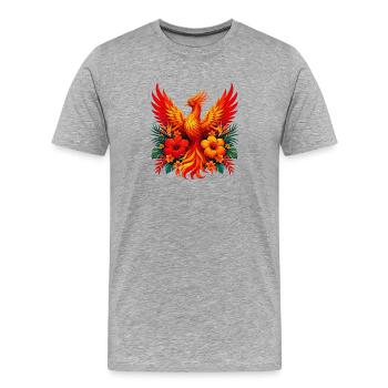 Flammenphönix mit Tropenblüten - Männer Premium Bio T-Shirt - Grau meliert - Vorne - Damien (186cm)