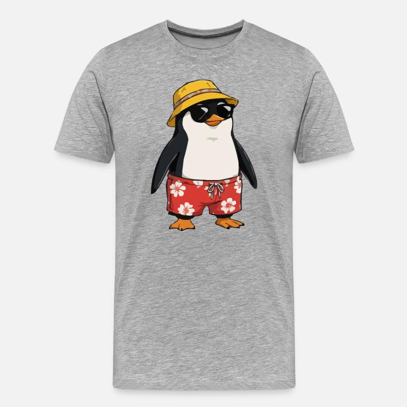 Strand-Pinguin Hawaii-Look - Männer Premium Bio T-Shirt - Grau meliert