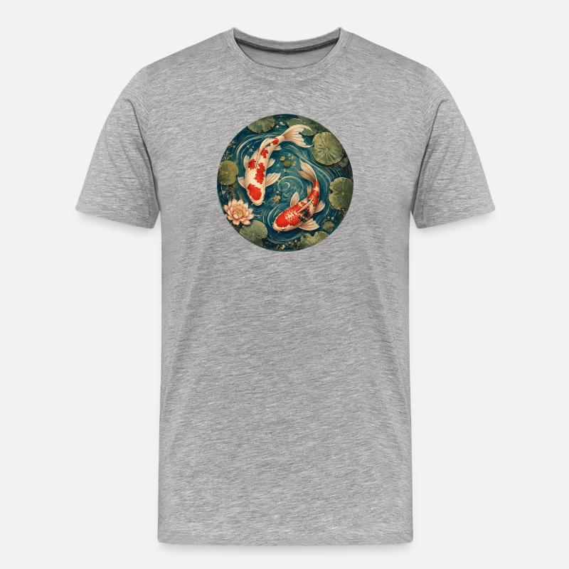 Koi Teich - Männer Premium Bio T-Shirt - Grau meliert