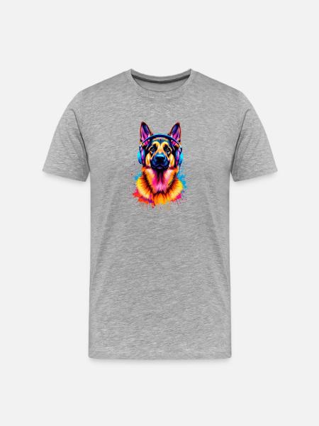 German Shepherd with Headphones - Men's Premium Organic T-Shirt - heather grey