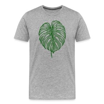 Monstera Leaf – Botanical Nature Motif - Men's Premium Organic T-Shirt - heather grey - Front - Damien (186cm)