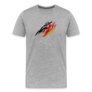 Deutschland Fan Shirt – Schwarz Rot Gold Brush  - Männer Premium Bio T-Shirt - Grau meliert - Vorne - Damien (186cm)