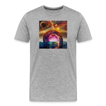 Portail circulaire au néon à l’horizon - T-shirt bio Premium Homme - gris chiné - Devant - Damien (186cm)