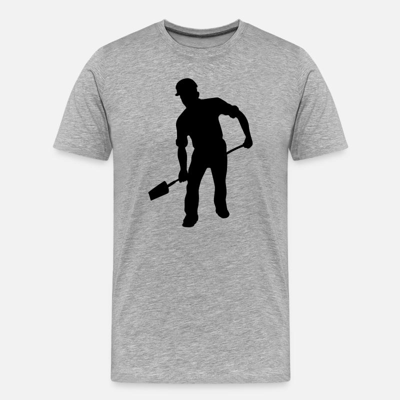 Bodenarbeiter mit der Schaufel – harte Arbeit - Männer Premium Bio T-Shirt - Grau meliert