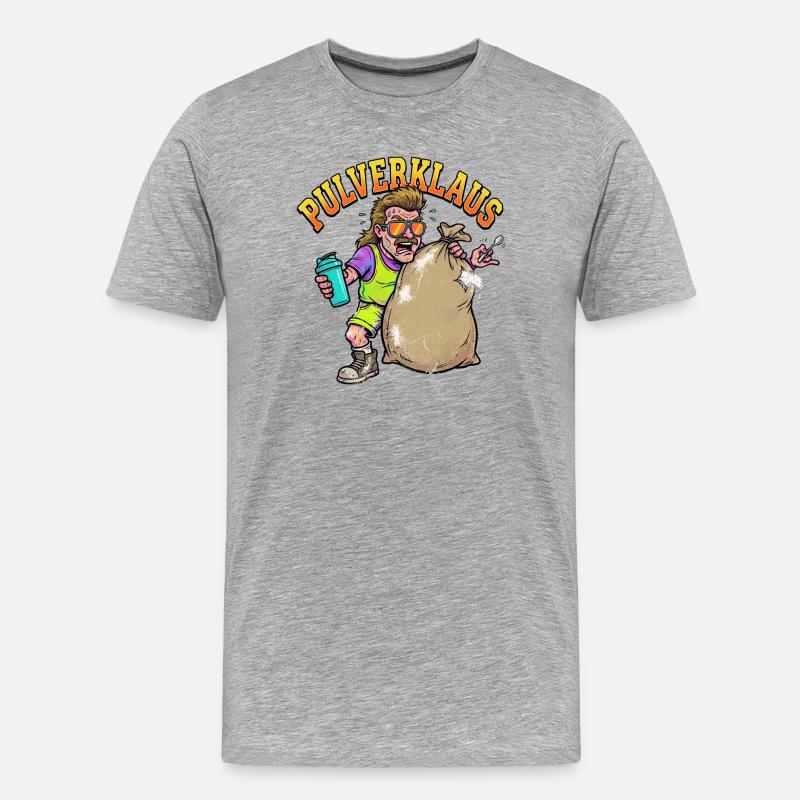 Pulverklaus: Protein oder Zauberpulver Gym - Männer Premium Bio T-Shirt - Grau meliert