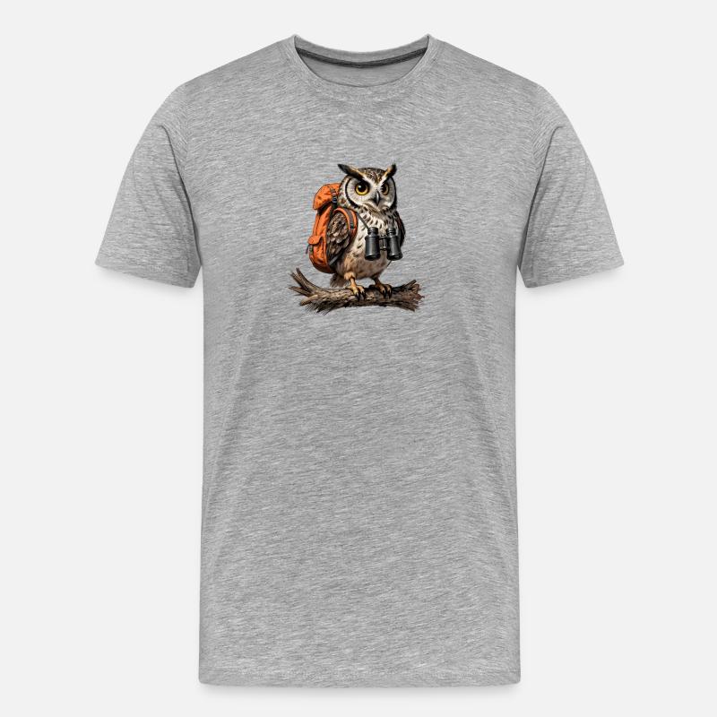 Erkundungseule und Wandertasche - Männer Premium Bio T-Shirt - Grau meliert