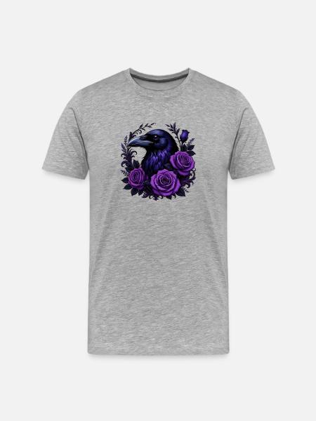 Night crow and purple roses - Men's Premium Organic T-Shirt - heather grey