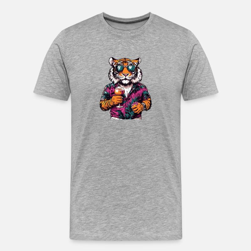 Tiger Comic Sommer - Männer Premium Bio T-Shirt - Grau meliert