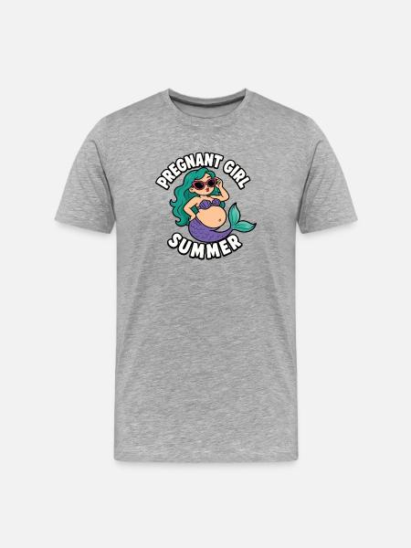 Fille enceinte, été, plage, sirène, - T-shirt bio Premium Homme - gris chiné