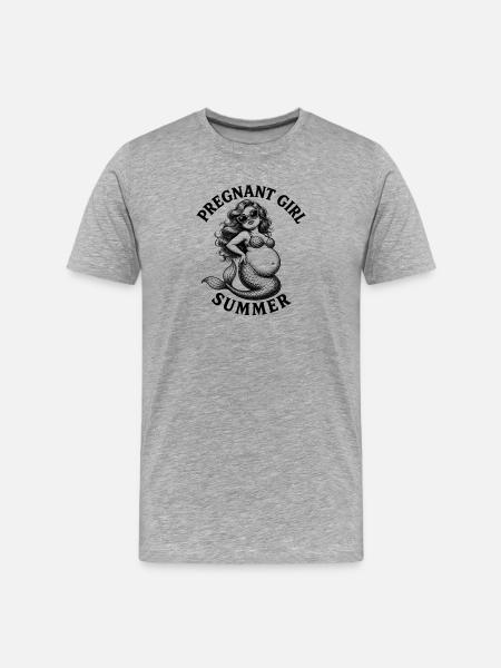 Fille enceinte, été, plage, sirène, - T-shirt bio Premium Homme - gris chiné