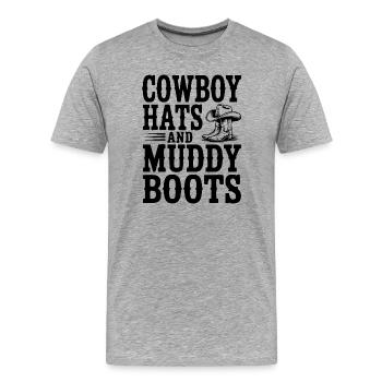Cowboyhüte und matschige Stiefel - Männer Premium Bio T-Shirt - Grau meliert - Vorne - Damien (186cm)