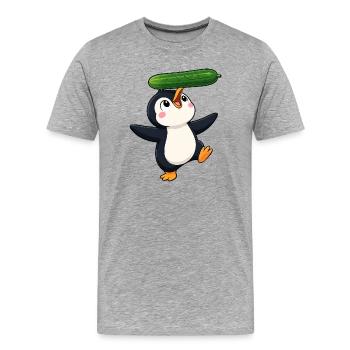Süßer Pinguin Comic Gurke Artist Gleichgewicht - Männer Premium Bio T-Shirt - Grau meliert - Vorne - Damien (186cm)