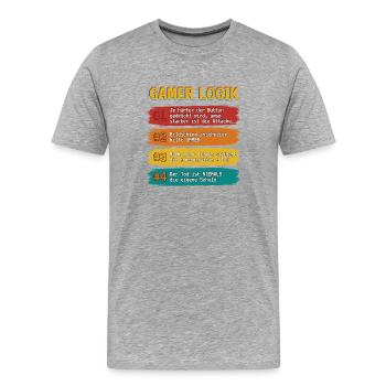 Gamer Logik Spruchband - Männer Premium Bio T-Shirt - Grau meliert - Vorne - Damien (186cm)