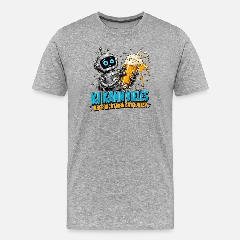 Roboter mit Bierglas-Humor - Männer Premium Bio T-Shirt - Grau meliert