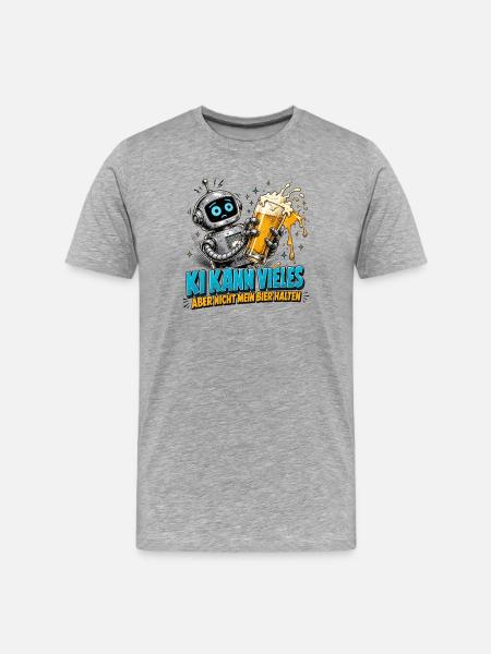 Roboter Bier Spruch - Männer Premium Bio T-Shirt - Grau meliert