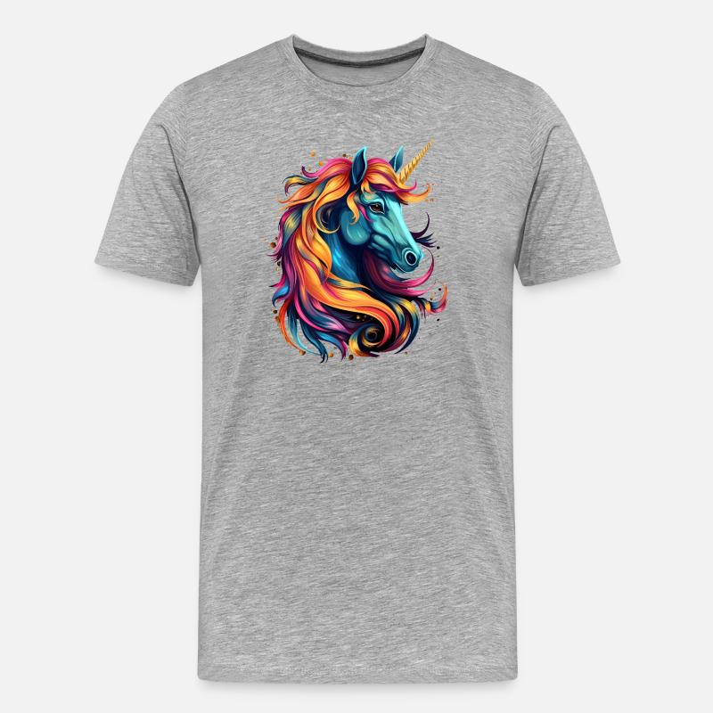 Regenbogen-Einhorn Kopfkunst - Männer Premium Bio T-Shirt - Grau meliert