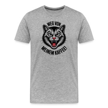 Weg von meinem Kaffee zornige Katze - Männer Premium Bio T-Shirt - Grau meliert - Vorne - Damien (186cm)