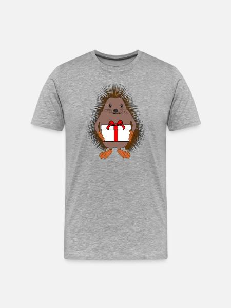 Glückliches Igelgeschenk – süße Überraschung - Männer Premium Bio T-Shirt - Grau meliert