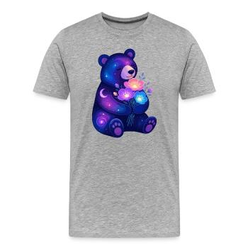 Galaktischer Bärenfreund mit Blüten - Männer Premium Bio T-Shirt - Grau meliert - Vorne - Damien (186cm)