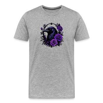 Nachtkrähe mit violetten Rosen - Männer Premium Bio T-Shirt - Grau meliert - Vorne - Damien (186cm)