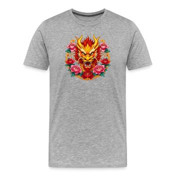 Drachenkopf im Feuerfloralen Rahmen - Männer Premium Bio T-Shirt - Grau meliert - Vorne - Damien (186cm)