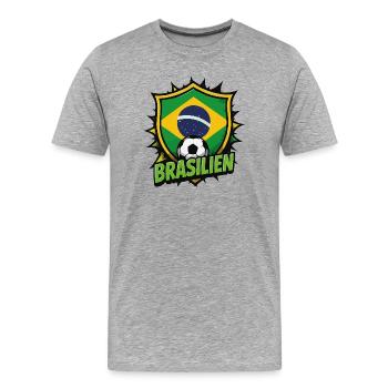 Brasilien Fußball Shield - Männer Premium Bio T-Shirt - Grau meliert - Vorne - Damien (186cm)