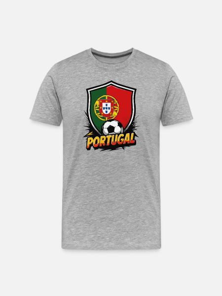 Portugal Fußball Shield Grafik - Männer Premium Bio T-Shirt - Grau meliert