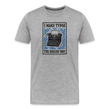 Fautes de frappe analogiques | Humour de machine à écrire - T-shirt bio Premium Homme - gris chiné - Devant - Damien (186cm)