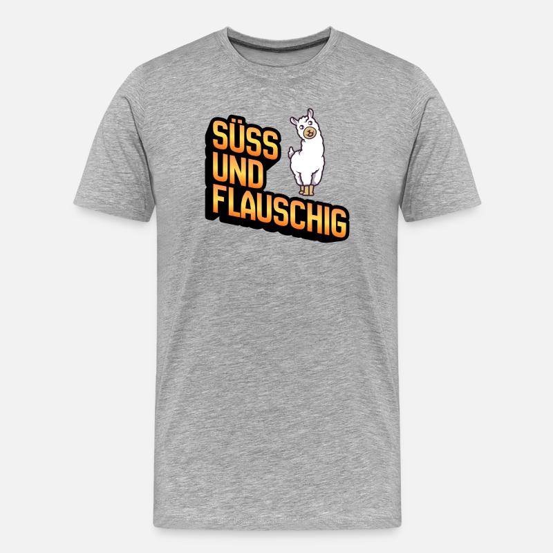 Süss und Flauschig Lama - Männer Premium Bio T-Shirt - Grau meliert