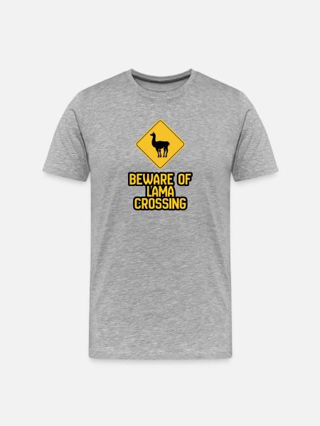 Lama Crossing Warnschild - Männer Premium Bio T-Shirt - Grau meliert