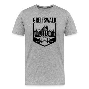 Greifswald Silhouette Wahrzeichen - Männer Premium Bio T-Shirt - Grau meliert - Vorne - Damien (186cm)