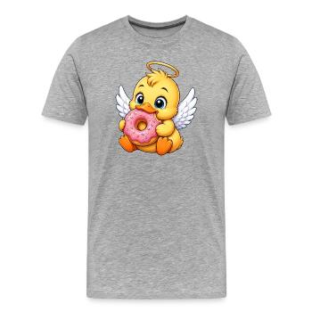 Auréole canard mignon avec ailes d’ange en beignet - T-shirt bio Premium Homme - gris chiné - Devant - Damien (186cm)