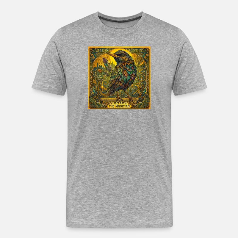 Amsel, der Magier  - Männer Premium Bio T-Shirt - Grau meliert