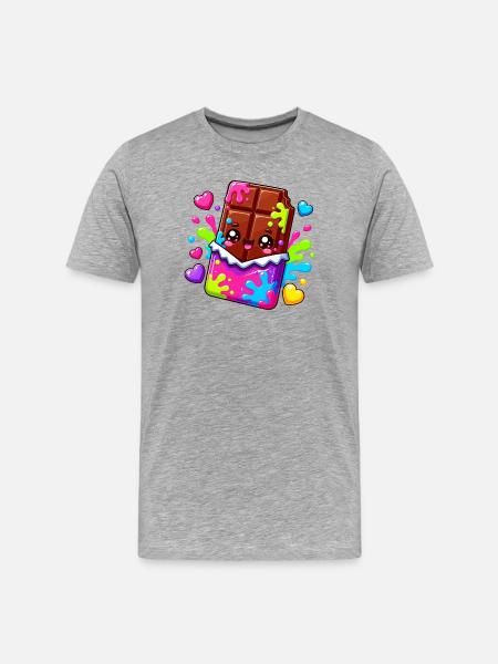 Kawaii Schokoblock mit Farbspritzern - Männer Premium Bio T-Shirt - Grau meliert
