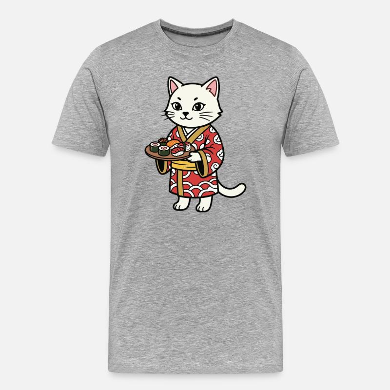 Sushi-Katze - Männer Premium Bio T-Shirt - Grau meliert