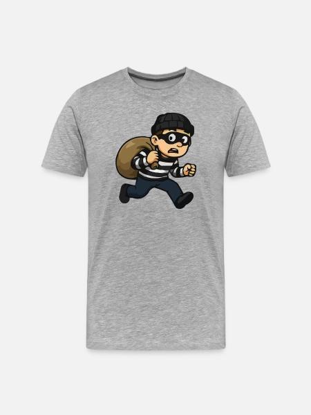 Cartoon-Dieb mit Maske und Beutel - Männer Premium Bio T-Shirt - Grau meliert