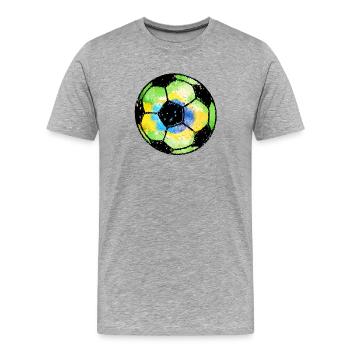 Football Brésil - Vert, Jaune, Bleu - Aquarelle Peinture - T-shirt bio Premium Homme - gris chiné - Devant - Damien (186cm)