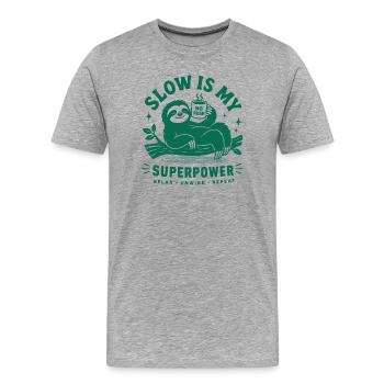 Slow Is My Superpower Sloth - Männer Premium Bio T-Shirt - Grau meliert - Vorne - Damien (186cm)