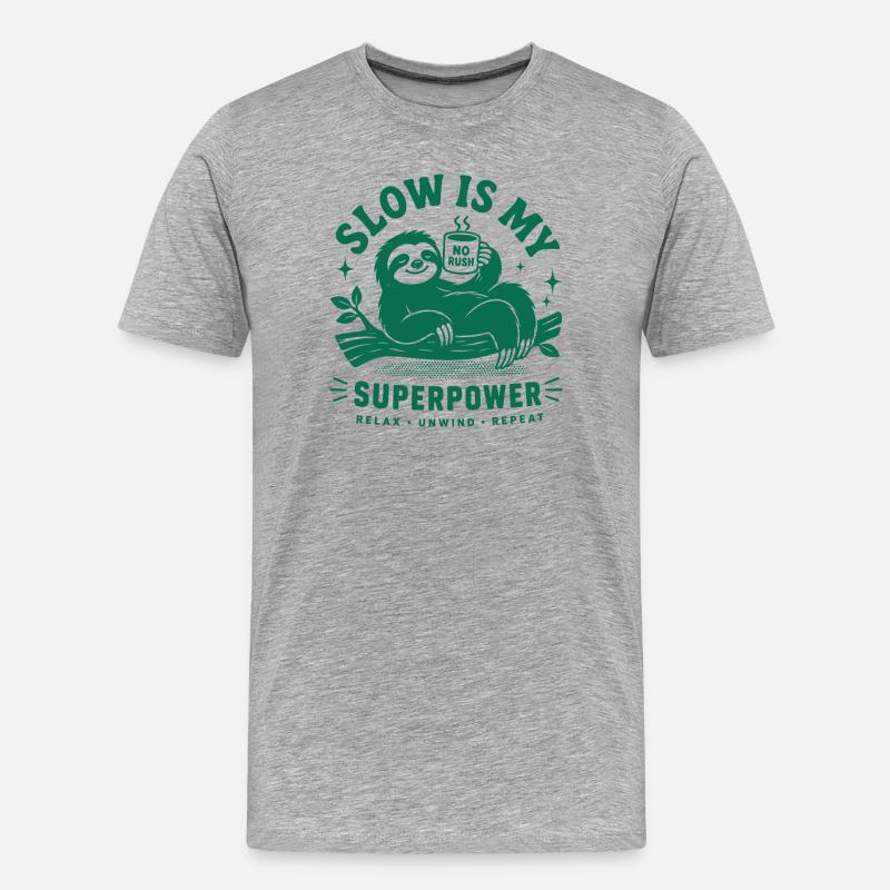 Slow Is My Superpower Sloth - Männer Premium Bio T-Shirt - Grau meliert