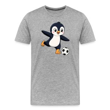 Süßer Pinguin Fußballspieler Cartoon Torschuss - Männer Premium Bio T-Shirt - Grau meliert - Vorne - Damien (186cm)